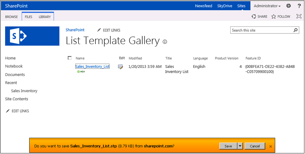 A screenshot showing a site template exported to the file system.