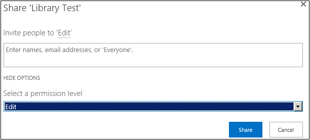 An example showing the sharing process for a list or library.