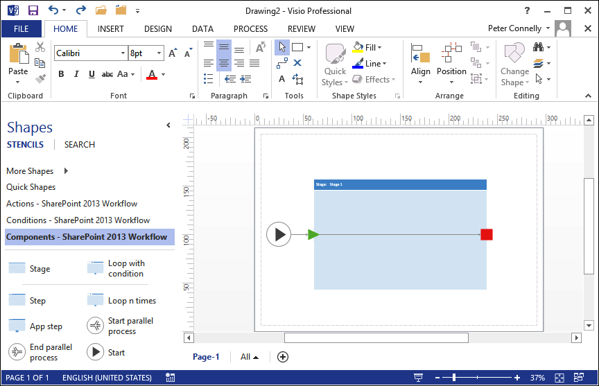 A screenshot of a SharePoint 2013 Workflow Visio diagram.