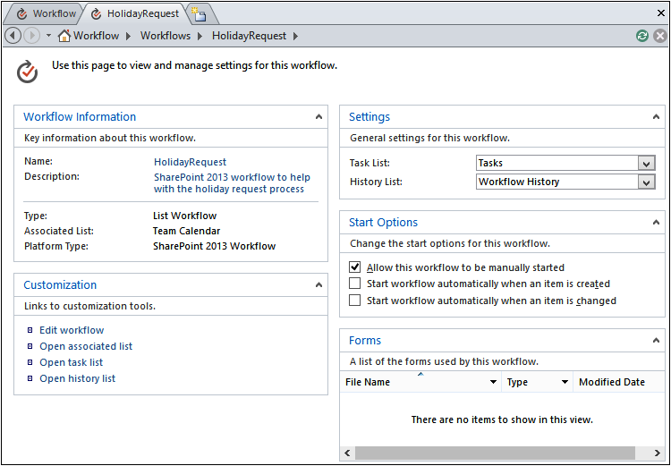 A screenshot of the Workflow Settings page.