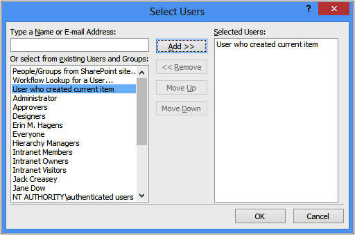 A screenshot of the Select Users dialog box.