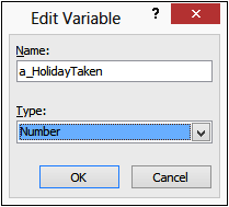 A screenshot of the Edit Variable dialog box with the input box completed.