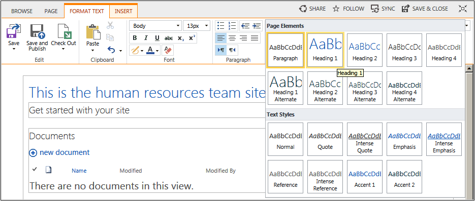 A screenshot of the Format Text tab, showing the style options.