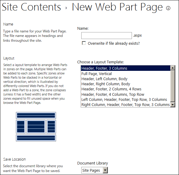 A screenshot of the new Web Part Page.