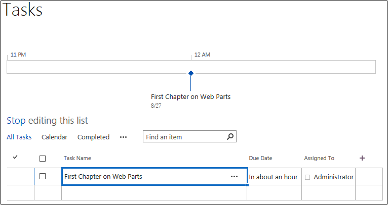 A screenshot of the Edit Task screen for the Project Summary Web Part displaying a new task being added.