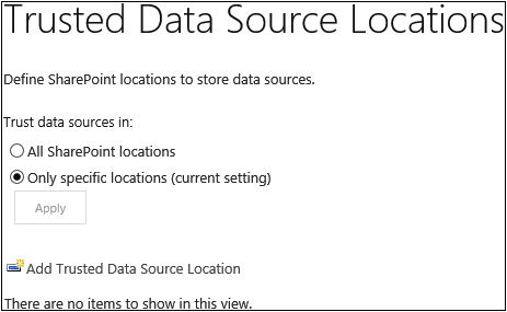 A screenshot showing the option to select a trusted data source location in the Trusted Data Source Locations window.