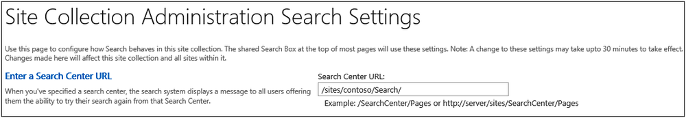 A screenshot of search settings with site collection administration.