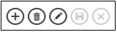 A screenshot of the common action buttons on an Access form. Included are buttons for adding a new record, deleting a record, and editing the current record.