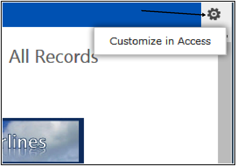 A screenshot showing the Setting icon (gear shaped) to open and edit the Site Request form within the Access client.