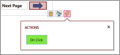 A screenshot of an arrow graphic on the form, which is used to navigate between views. The screenshot shows that the form designer can add actions when the image is clicked.