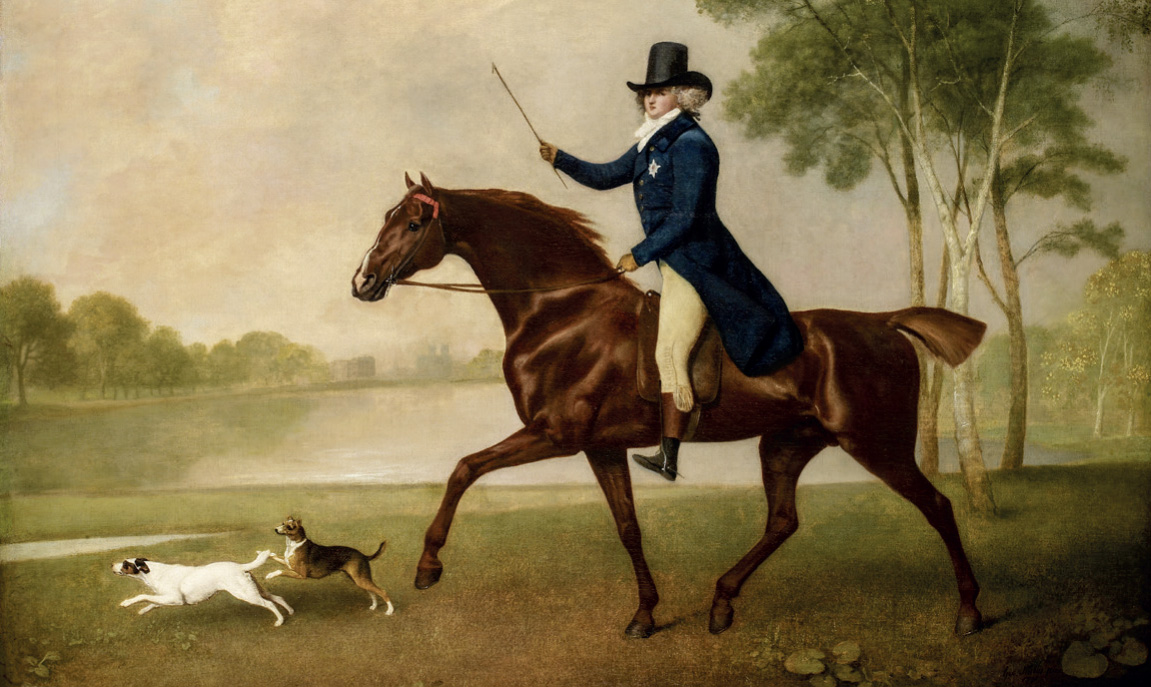 2. The Prince of Wales in a painting by George Stubbs, 1791. The gentleman of fashion in the blue and buff of the Whigs, riding in Hyde Park at the age of twenty-nine.