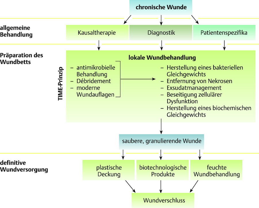 Chronische Wunden. Prinzipien der Behandlung chronischer Wunden (nach Tautenhahn et al. Wunde, Wundheilung, Wundbehandlung. Allgemeine und Viszeralchirurgie up2date 2007; 3: 201–216.