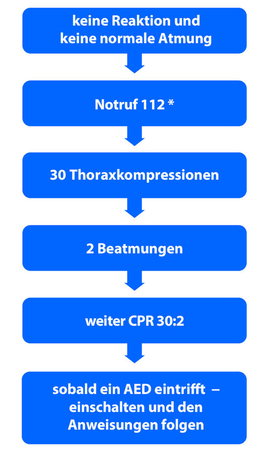 Handlungsablauf Wiederbelebung Erwachsener.