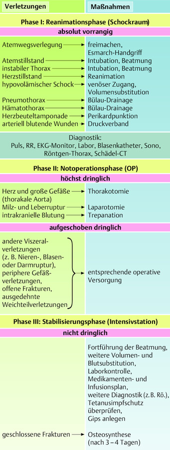 Polytrauma. Phasengerechtes Vorgehen bezüglich Diagnostik und Therapie nach Dringlichkeit der Verletzungen.