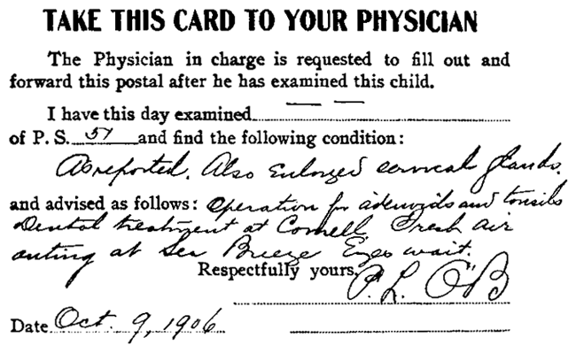 Postal Card sent out by Department of Health