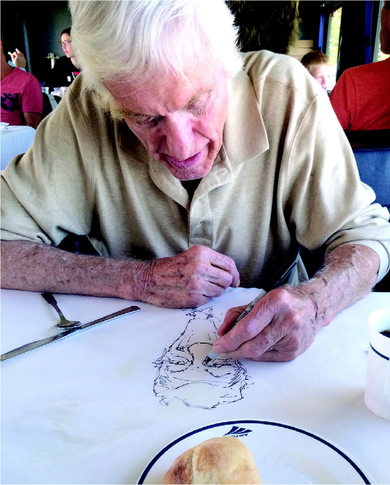 One of the high points of a recent trip on Amtrak was the dining car and our wonderful waiter, Zack. I left him a doodle as well as a tip. Photograph by Arlene Silver Van Dyke