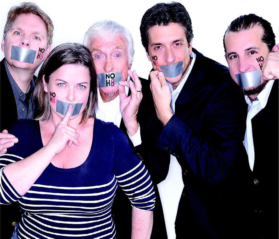 2015: My a cappella singing group, the Vantastix, posed for the NOH8 Campaign for marriage equality. Left to right: Mike Mendyke, Arlene, me, Eric Bradley, Bryan Chadima. Photograph by Adam Bouska