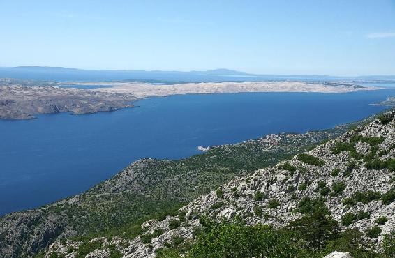 Blick vom Velebit auf Karlobag und die Inseln Pag und Rab