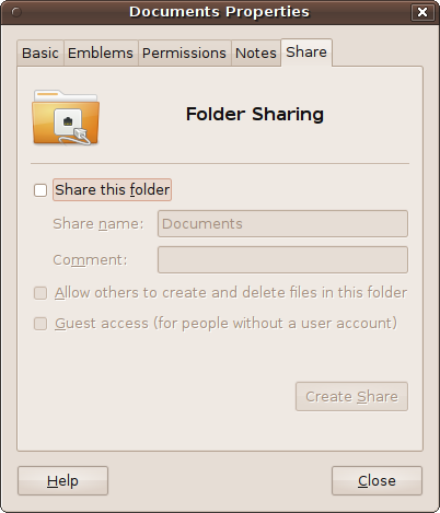 The Share tab is where you can opt to share a folder’s contents