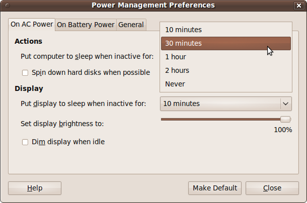 The Power Management Preferences window