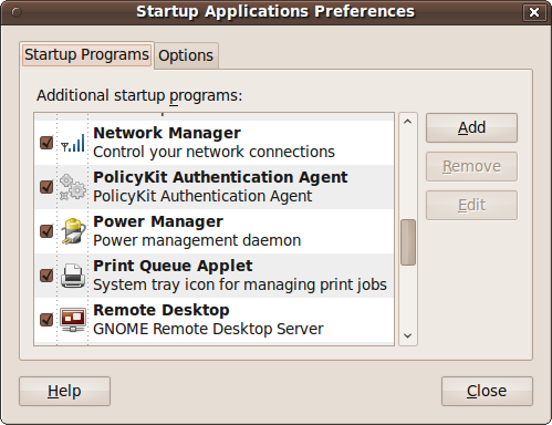 The Startup Applications Preferences window