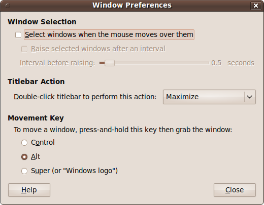 The Window Preferences window