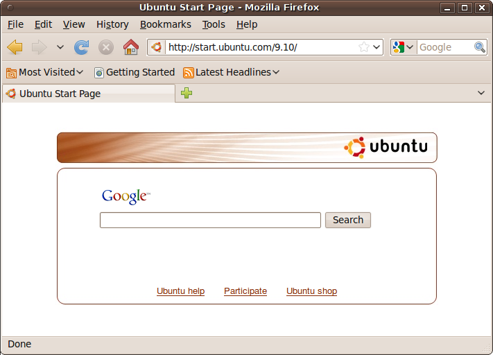 The default Firefox home page