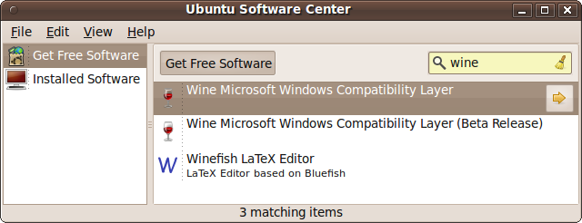 Installing Wine from the Software Center