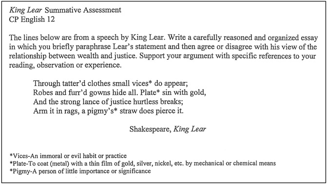 FIGURE 3.10 King Lear Summative Assessment