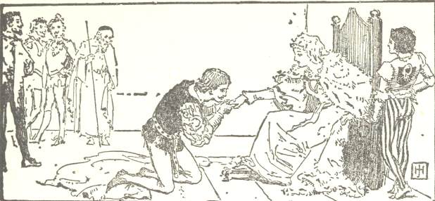 Decorative graphic of young man kissing the princess’ hand