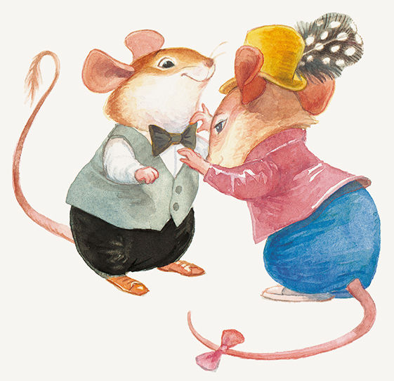 Ilustração: a ratinha ajeita a gravata borboleta de seu primo.