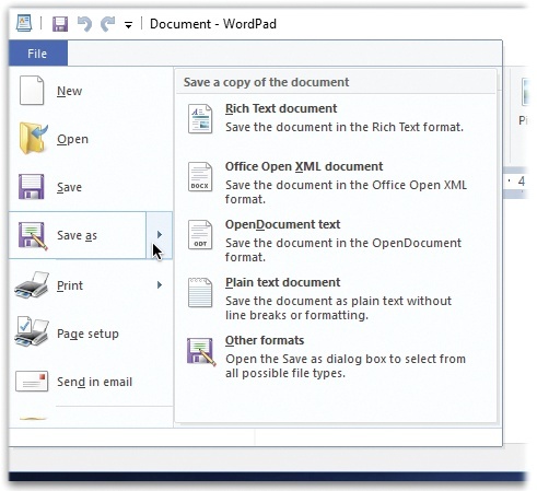 In this book, arrows indicate successive selections you’re supposed to make on the screen. For example, “Choose File→Save as→Rich Text document” would mean opening the File menu, clicking “Save as,” and then choosing “Rich Text document” from the submenu.