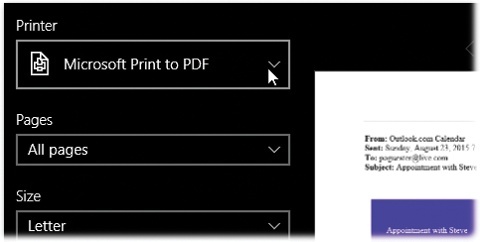 A great new feature of Windows 10: You can now turn any document — anything that you can print to paper — into an electronic PDF file, for easy distribution to anyone with any kind of computer.Just choose “Microsoft Print to PDF” as the printer, as shown here, and then hit Print.