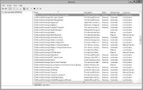 A screen shot of the Services console, showing the status of services configured on MailServer42.