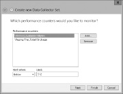 A screen shot of the Create New Data Collector Set, showing fields to configure the alert threshold.