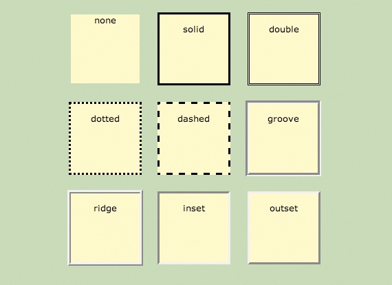 The available border styles (shown at the default medium width).