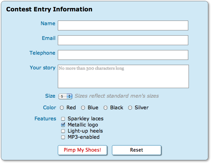 The finished form with styled and aligned buttons.