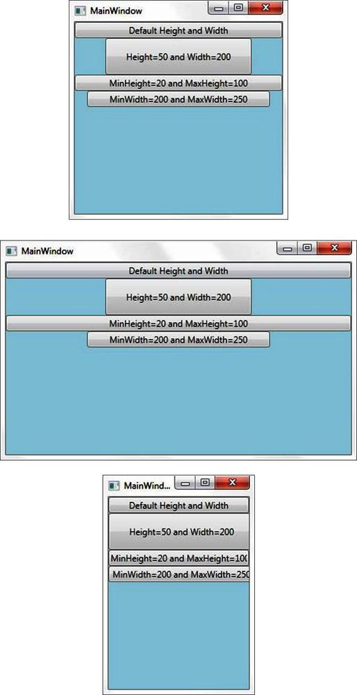 Demonstrating MinHeight, MaxHeight, Height, MinWidth, MaxWidth, and Width dependency properties.