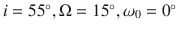 $$ i = {55^\circ} ,\Omega  = {15^\circ} ,\omega_{0} = {0^\circ} $$