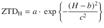 $${\text{ZTD}}_{\text{H}} = a \cdot \,\exp \left\{ { - \frac{{(H - b)^{2} }}{{c^{2} }}} \right\}$$