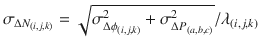 $$ \sigma_{{\Delta N_{(i,j,k)} }} = \sqrt {\sigma_{{\Delta \phi_{{\left( {i,j,k} \right)}} }}^{2} + \sigma_{{\Delta P_{{\left( {a,b,c} \right)}} }}^{2} } /\lambda_{{\left( {i,j,k} \right)}} $$