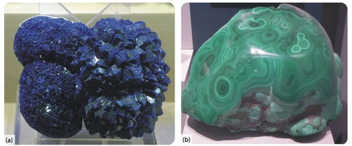 Two carbonate minerals - blue azurite and green malachite