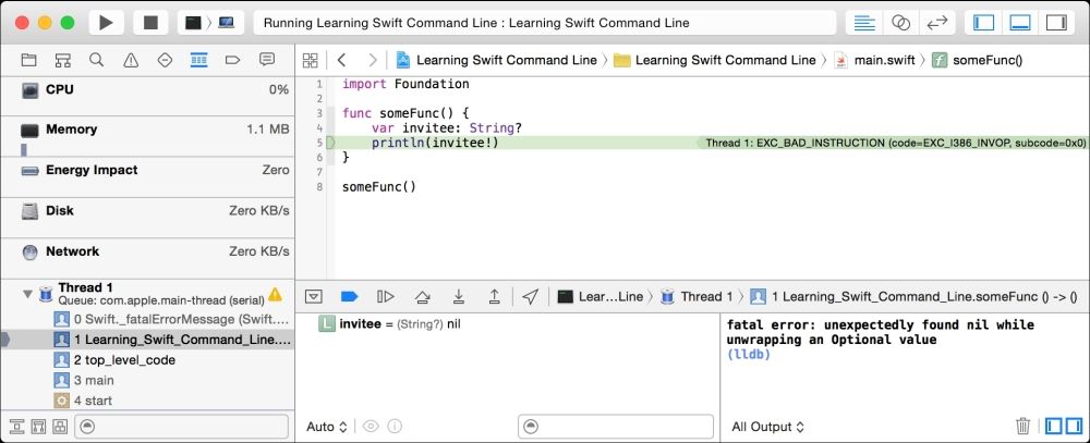 Debugging optionals