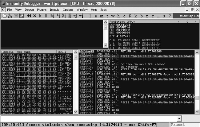 Cyclic pattern eight bytes higher than ESP