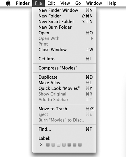 The menu bar at the top of the screen lists related commands in pull-down menus.