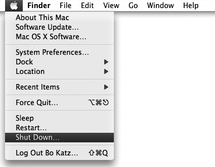 The Apple menu contains the Shut Down command.