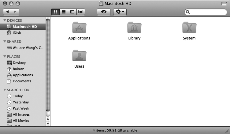 Clicking the Macintosh HD icon displays its contents.