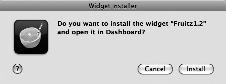 As soon as you've downloaded a widget, a dialog appears, asking if you want to install the widget in Dashboard.