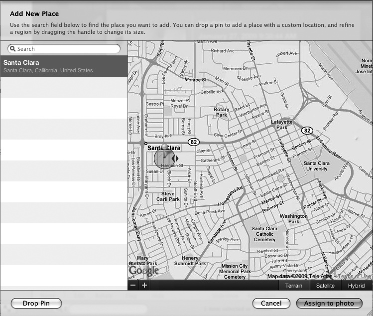 Placing a pin on a map to define the location where you captured a picture