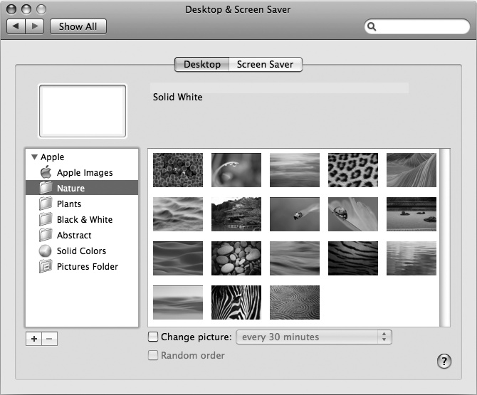 The Desktop & Screen Saver window allows you to define which pictures to display and how to display them.